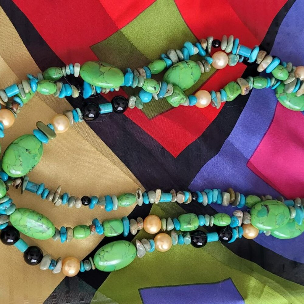 Jay King 3 Strand Lime Turquoise Necklace